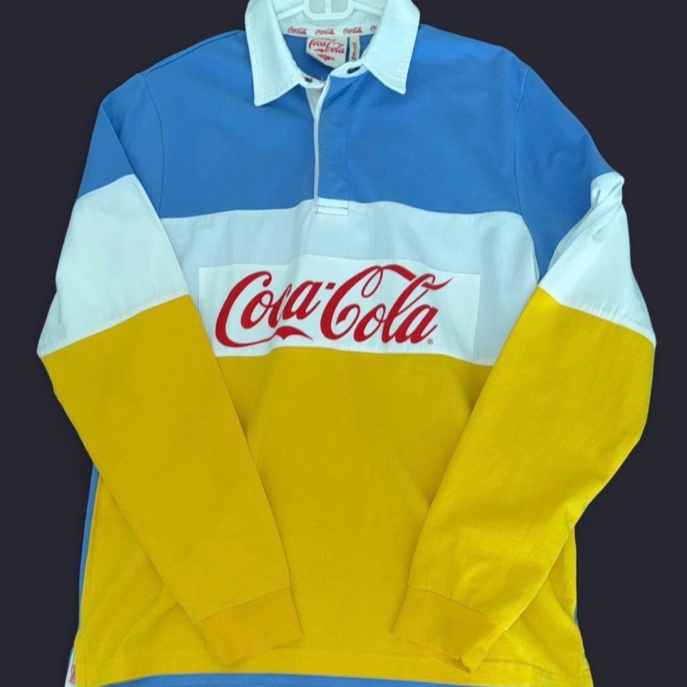 Coca-Cola Blue and White Polo with Red Logo Trim